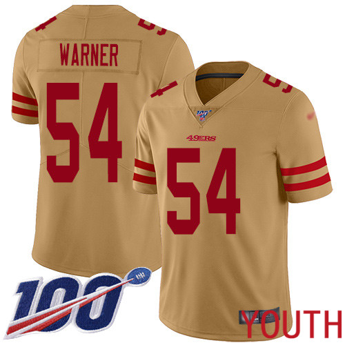 San Francisco 49ers Limited Gold Youth 54 Fred Warner Jersey NFL 54 100th Season Inverted Legend